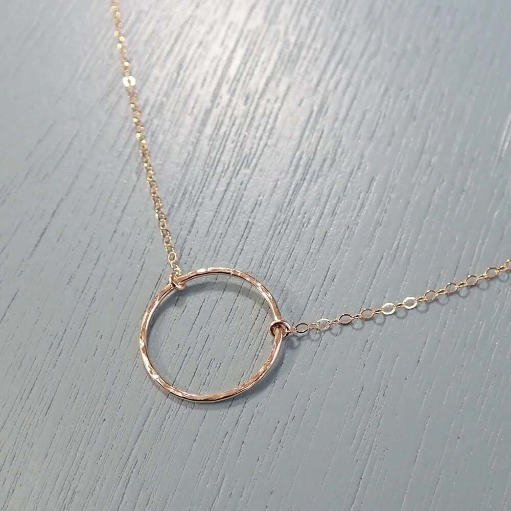 Gold Hammered Circle Necklace