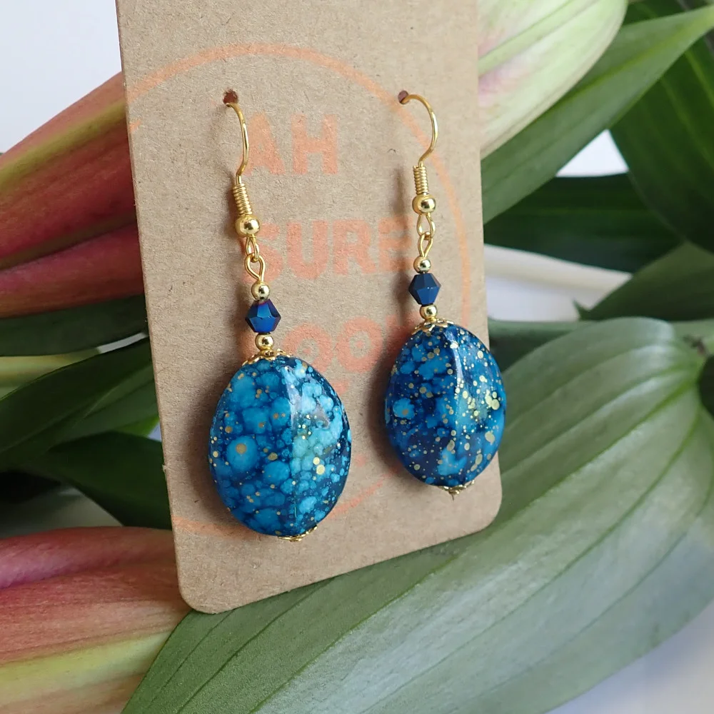 Large Blue Splatter Earrings - Ah Sure Look It