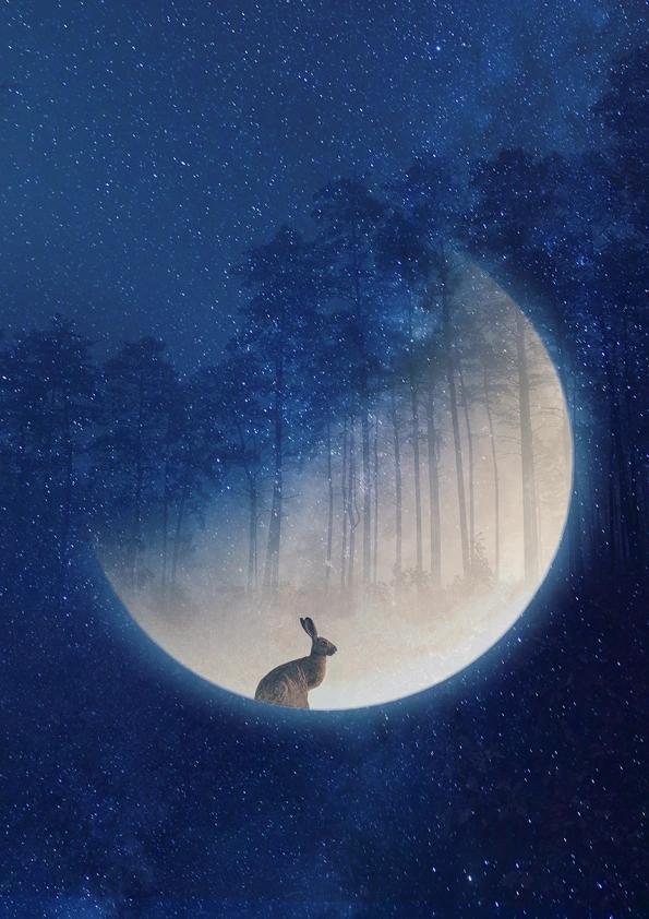 Prints - Moon River, Hare On The Moon With Trees